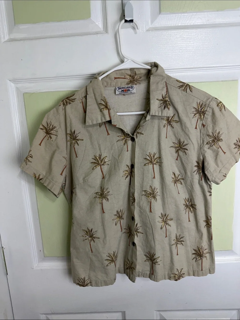 Pendleton Beige Palm-Print Short Sleeve Camp Shirt